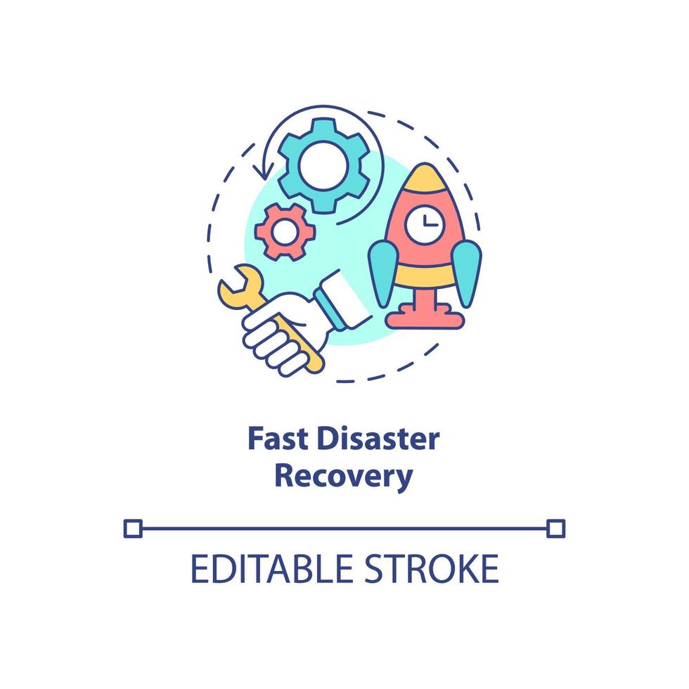 icono de concepto de recuperación rápida ante desastres. disponibilidad de seguridad de datos confidenciales idea abstracta ilustración de línea delgada. dibujo de contorno aislado. trazo editable. roboto-medium, innumerables fuentes pro-bold utilizadas vector