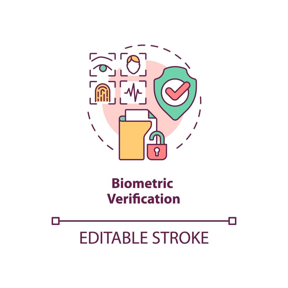 Biometric verification concept icon. Ways to protect sensitive information abstract idea thin line illustration. Isolated outline drawing. Editable stroke. Roboto-Medium, Myriad Pro-Bold fonts used vector