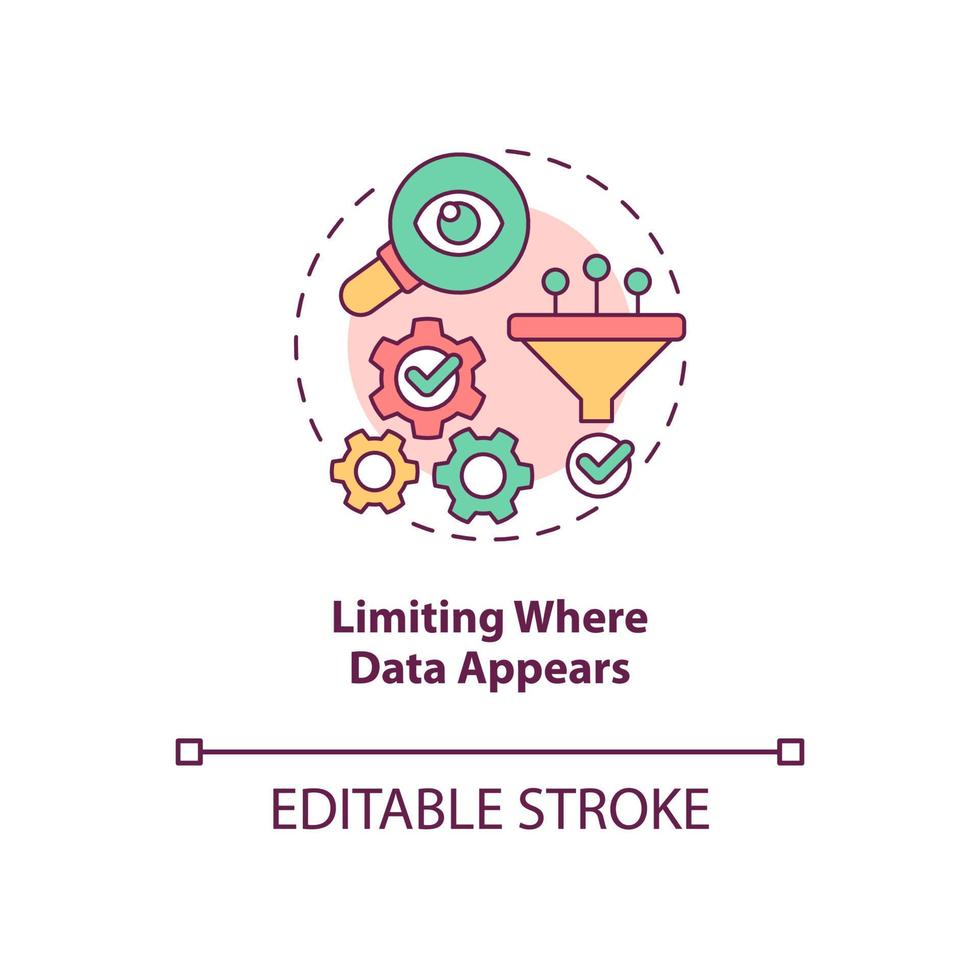 Limiting where data appears concept icon. Protect personal information abstract idea thin line illustration. Isolated outline drawing. Editable stroke. Roboto-Medium, Myriad Pro-Bold fonts used vector