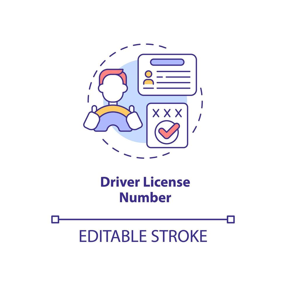 Driver license number concept icon. Personal information protection abstract idea thin line illustration. Isolated outline drawing. Editable stroke. Roboto-Medium, Myriad Pro-Bold fonts used vector