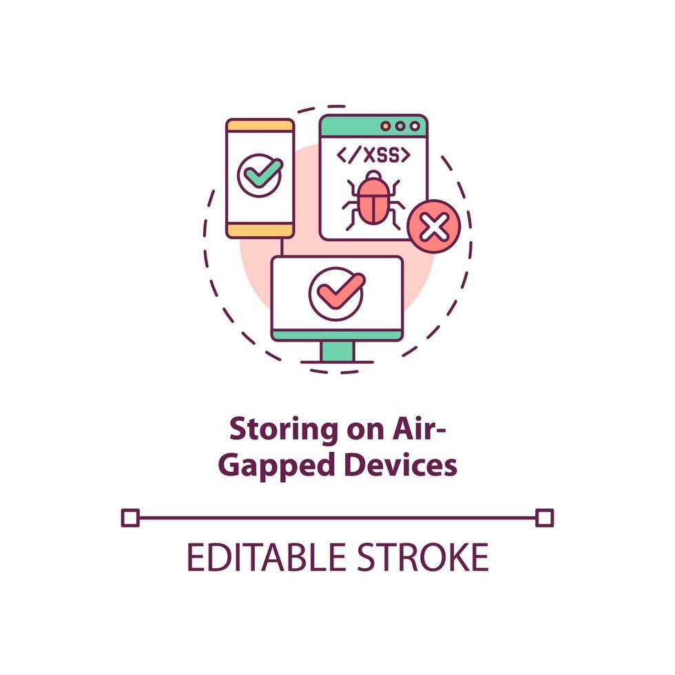 Storing on air-gapped devices concept icon. Personal data safety abstract idea thin line illustration. Isolated outline drawing. Editable stroke. Roboto-Medium, Myriad Pro-Bold fonts used vector