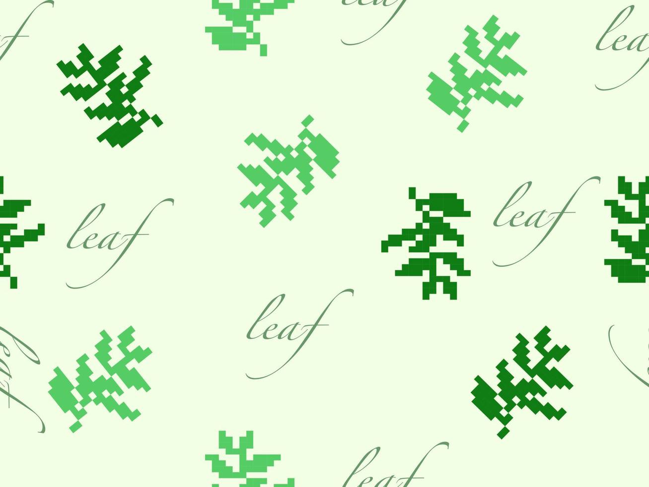 Leaf cartoon character seamless pattern on green background.Pixel style vector