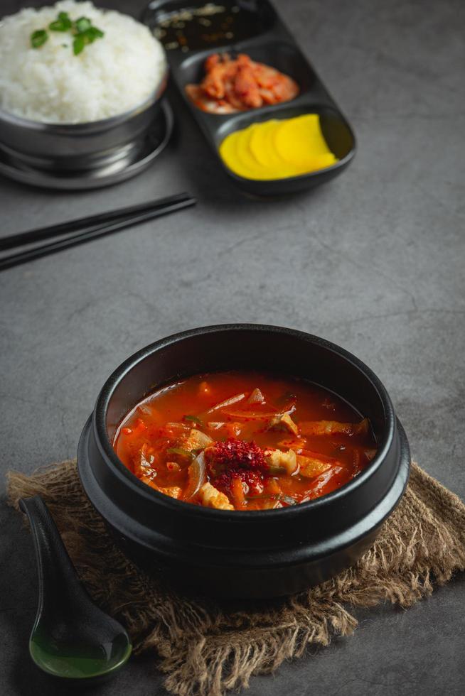 Kimchi Jikae or Kimchi Soup ready to eat in bowl photo