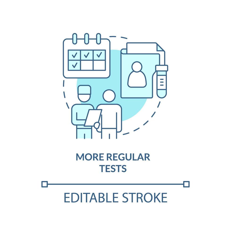 pruebas más regulares icono de concepto turquesa. ventaja de los ensayos clínicos para la ilustración de línea delgada de idea abstracta de participante. dibujo de contorno aislado. trazo editable. arial, innumerables fuentes pro-bold utilizadas vector
