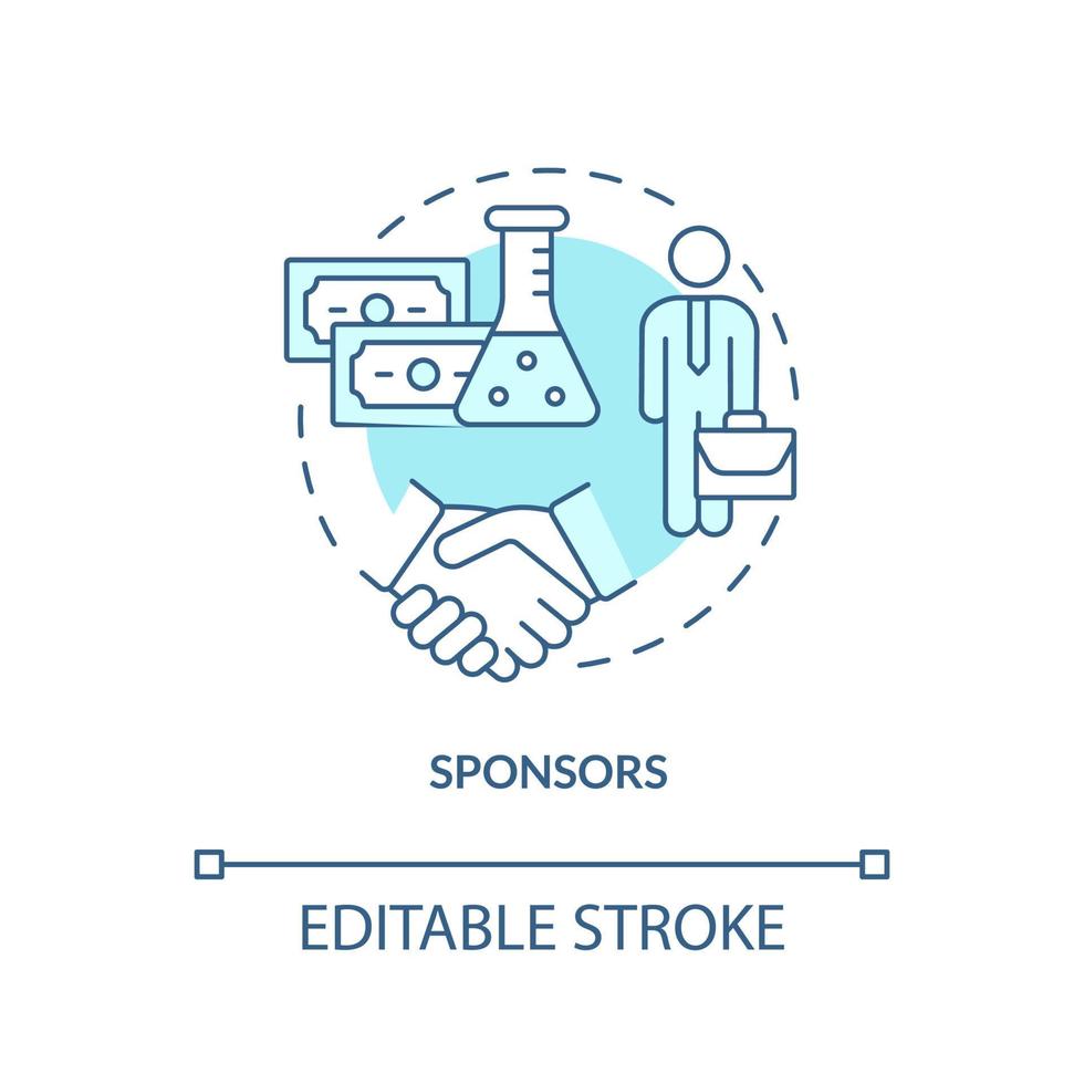 Sponsors turquoise concept icon. Medical finance. Safety of clinical trials guaranty abstract idea thin line illustration. Isolated outline drawing. Editable stroke. Arial, Myriad Pro-Bold fonts used vector