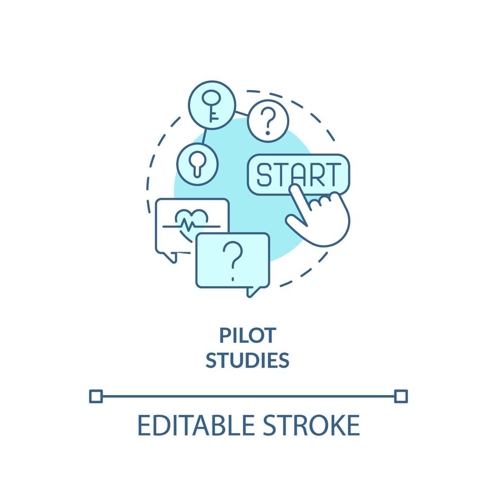 Pilot studies turquoise concept icon. Small experiment. Type of clinical trials abstract idea thin line illustration. Isolated outline drawing. Editable stroke. Arial, Myriad Pro-Bold fonts used vector