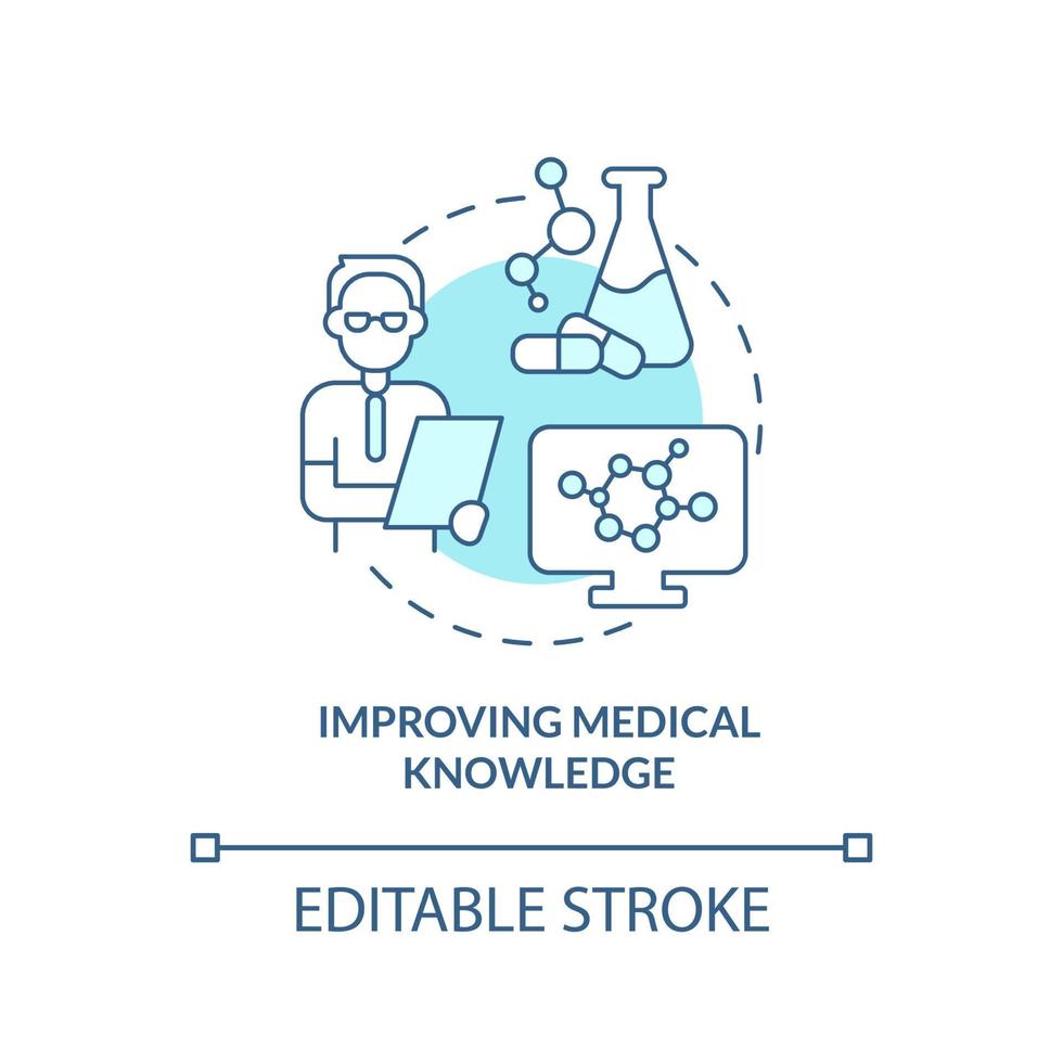 Improving medical knowledge turquoise concept icon. Clinical studies for patients abstract idea thin line illustration. Isolated outline drawing. Editable stroke. Arial, Myriad Pro-Bold fonts used vector