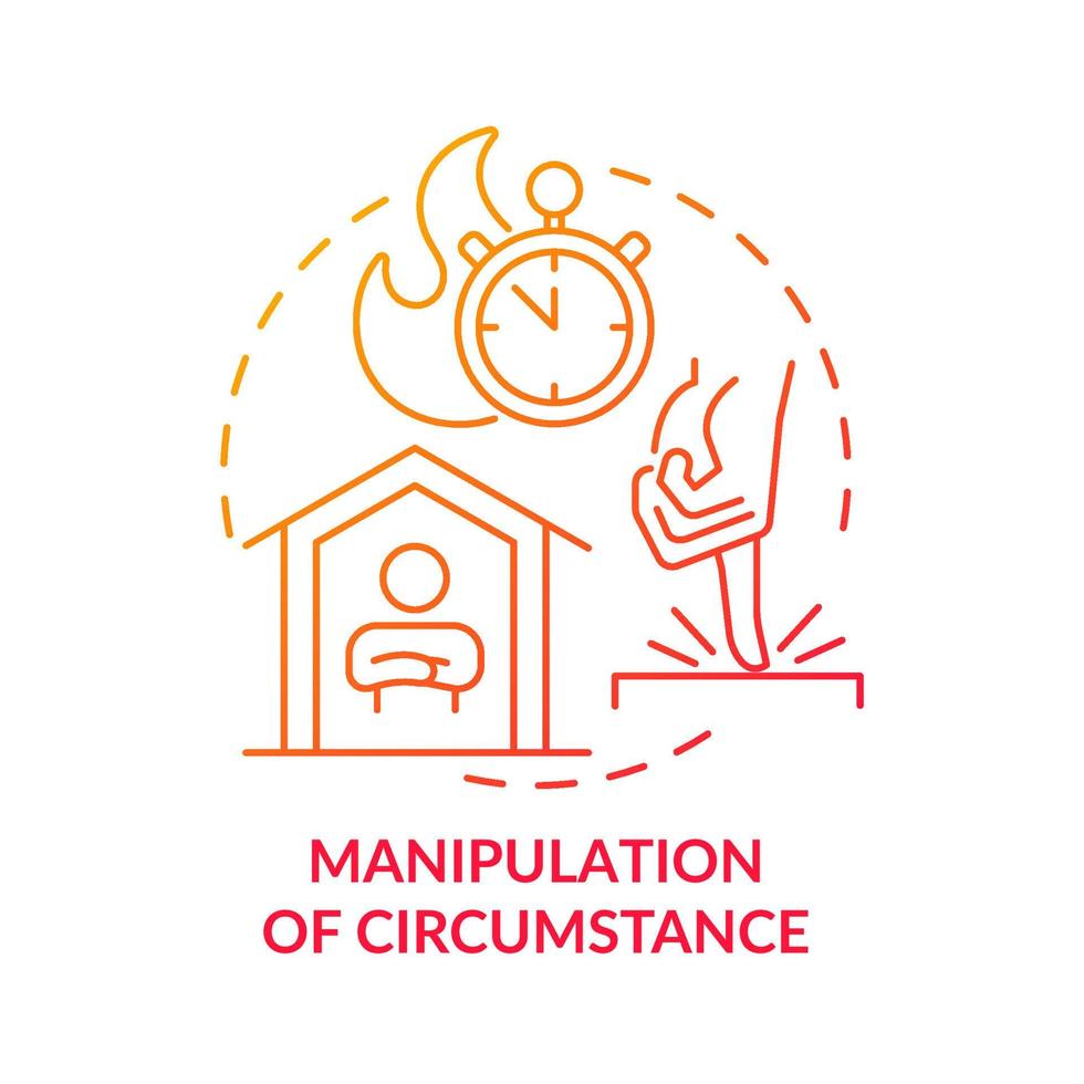 Manipulation of circumstance red gradient concept icon. Psychological manipulation sign abstract idea thin line illustration. Strict control. Isolated outline drawing. Myriad Pro-Bold font used vector