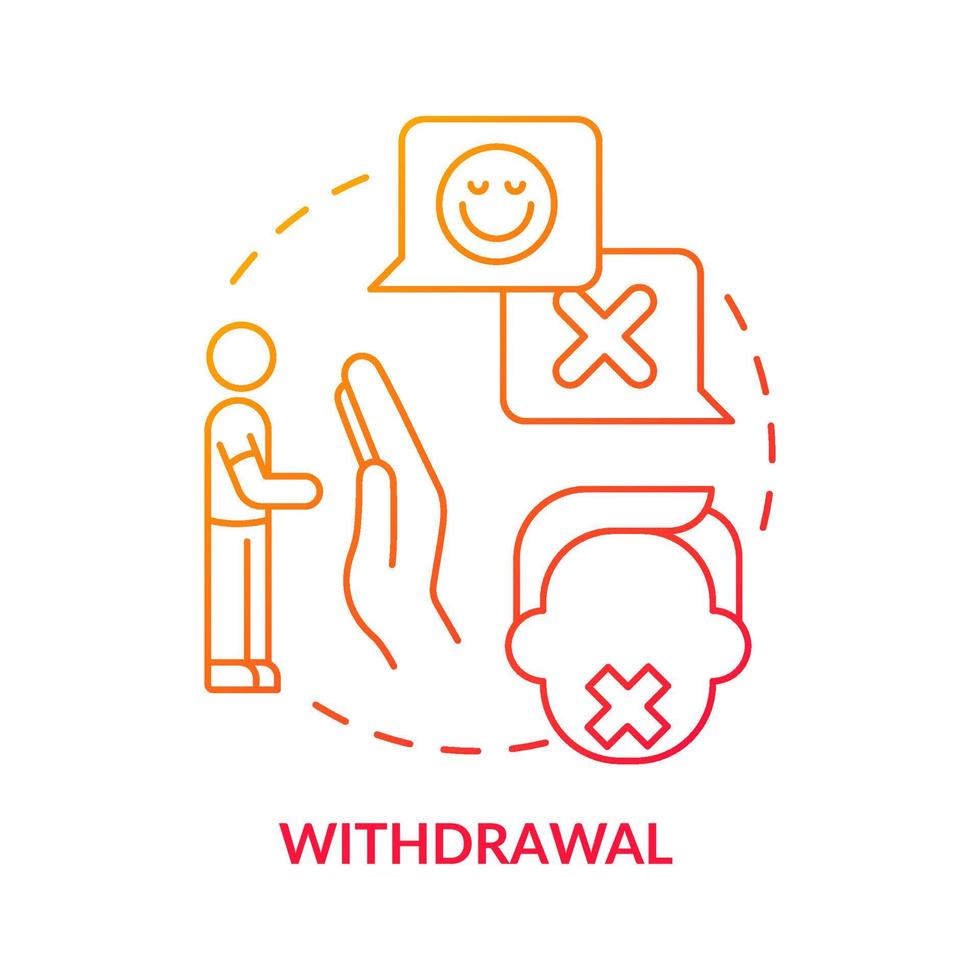 Withdrawal red gradient concept icon. Emotional manipulation red flag abstract idea thin line illustration. Ignoring partner. Abusive relationships. Isolated outline drawing. Myriad Pro-Bold font used vector