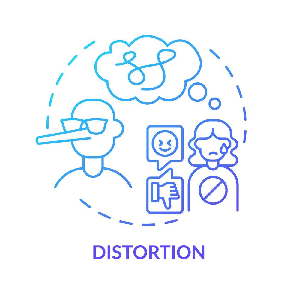 Distortion blue gradient concept icon. Emotional manipulation strategy abstract idea thin line illustration. Distorting reality. Toxic relationship. Isolated outline drawing. Myriad Pro-Bold font used vector