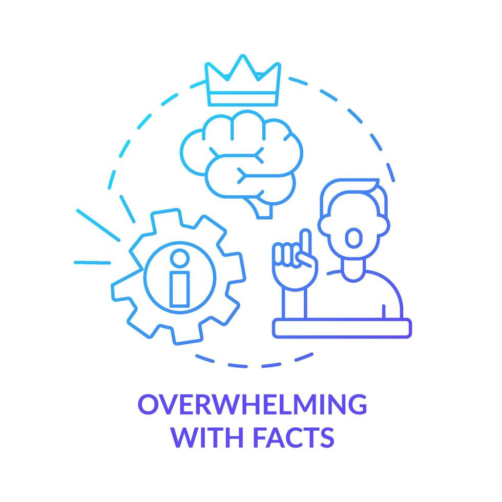 Overwhelming with facts blue gradient concept icon. How emotional manipulation works abstract idea thin line illustration. Intellectual superiority. Isolated outline drawing. Myriad Pro-Bold font used vector