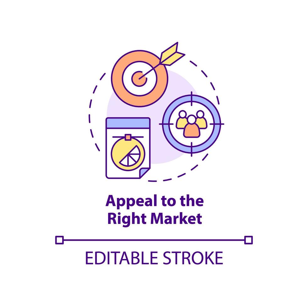 Appeal to right market concept icon. Targeted product design. Good design importance abstract idea thin line illustration. Isolated outline drawing. Editable stroke. Arial, Myriad Pro-Bold fonts used vector