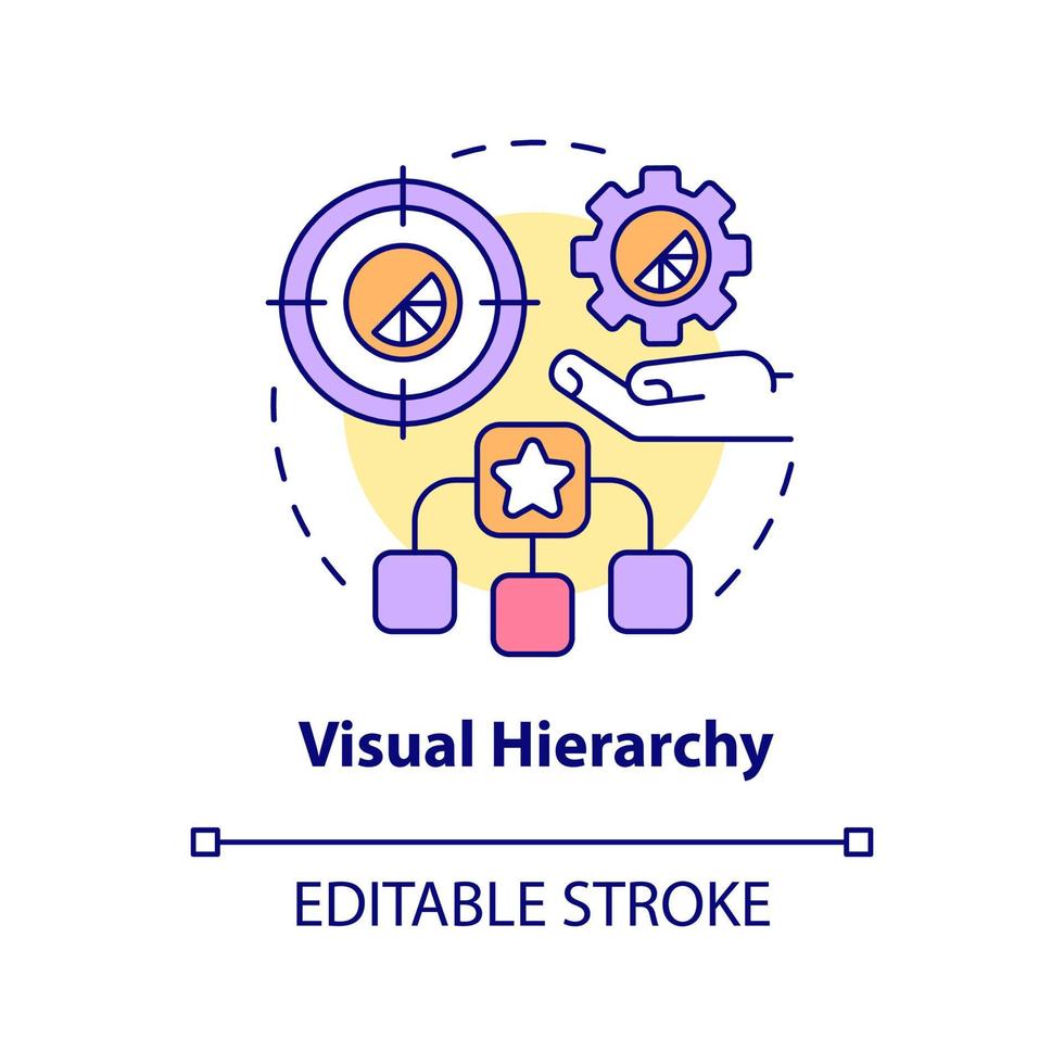 Visual hierarchy concept icon. Order of parts importance. Graphic design principles abstract idea thin line illustration. Isolated outline drawing. Editable stroke. Arial, Myriad Pro-Bold fonts used vector