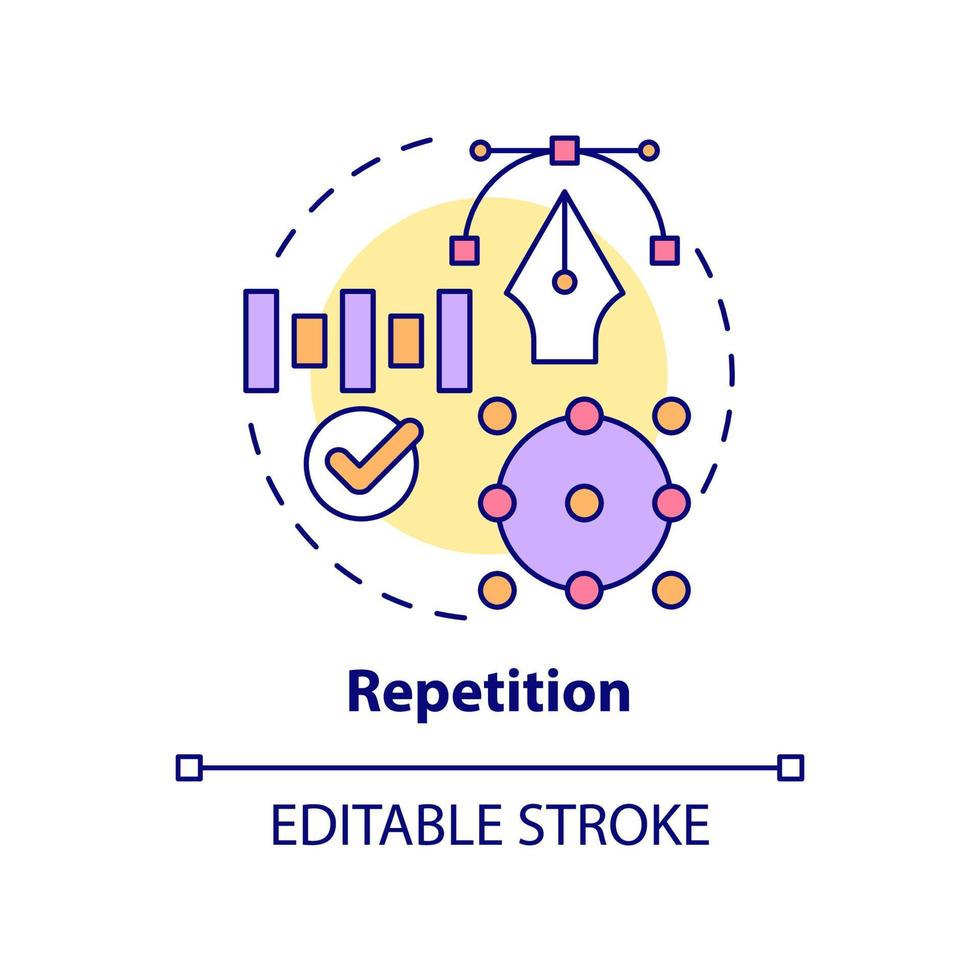 icono del concepto de repetición. estilo de composición principios de diseño gráfico idea abstracta ilustración de línea delgada. dibujo de contorno aislado. trazo editable. arial, innumerables fuentes pro-bold utilizadas vector