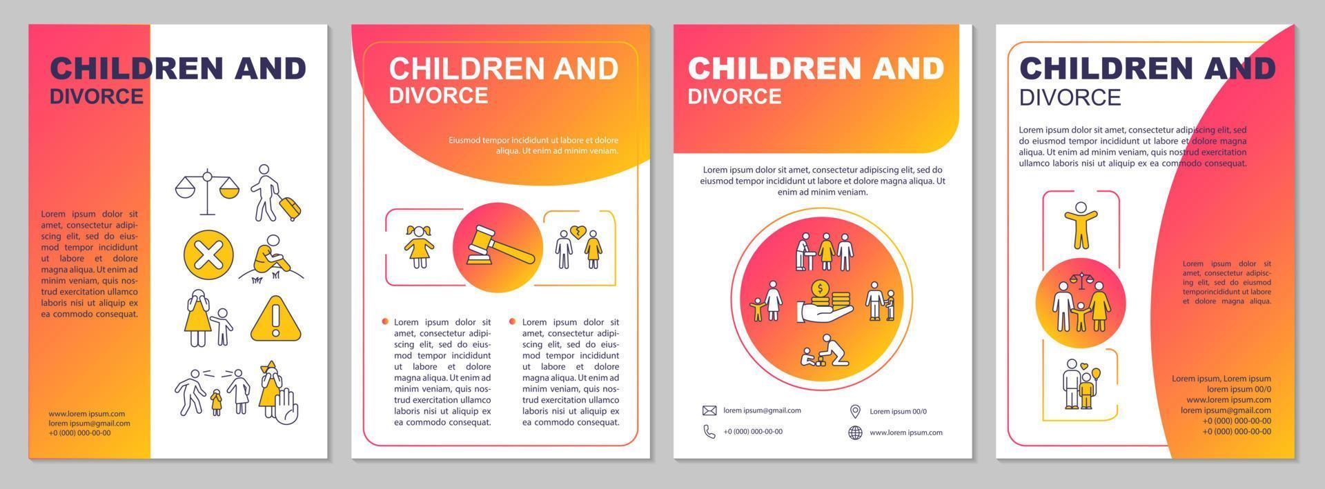 niños y plantilla de folleto de gradiente rojo de divorcio. los niños se preocupan diseño de impresión de folletos con iconos lineales. diseños vectoriales para presentación, informes anuales, anuncios. arial, innumerables fuentes pro-regulares utilizadas vector