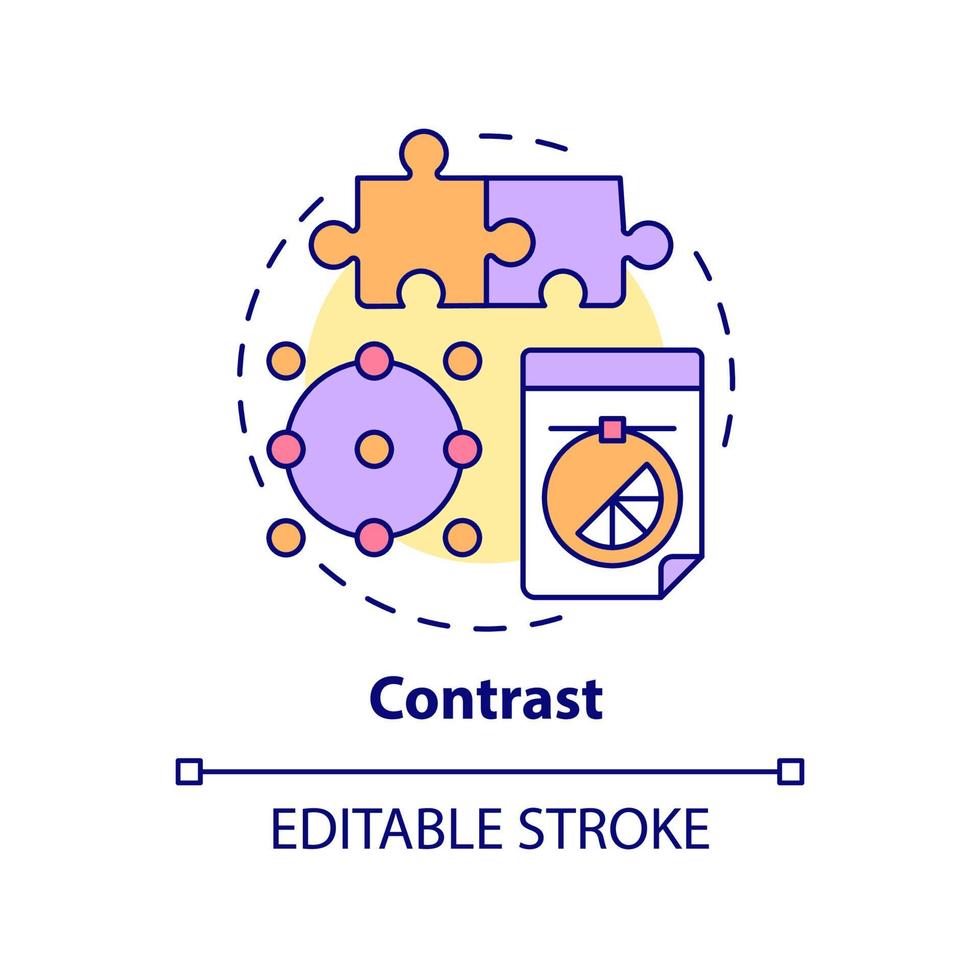 icono de concepto de contraste. instrumento de diseñador. principios de diseño gráfico idea abstracta ilustración de línea delgada. dibujo de contorno aislado. trazo editable. arial, innumerables fuentes pro-bold utilizadas vector