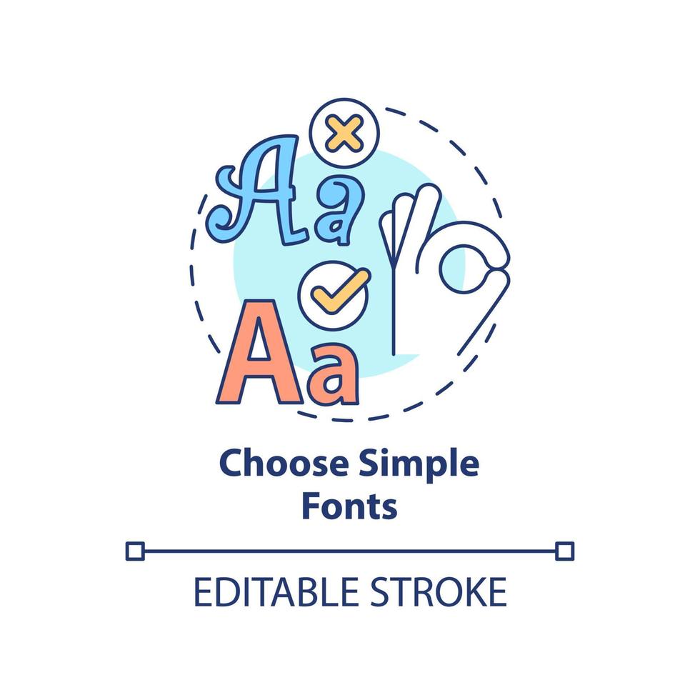 Choose simple fonts concept icon. Text for business style. Graphic design rules abstract idea thin line illustration. Isolated outline drawing. Editable stroke. Arial, Myriad Pro-Bold fonts used vector