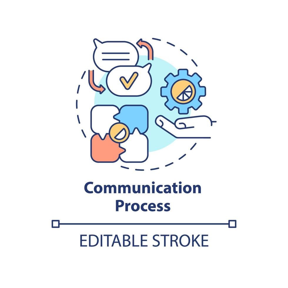 icono del concepto de proceso de comunicación. trabajo en equipo de los diseñadores. reglas de diseño gráfico idea abstracta ilustración de línea delgada. dibujo de contorno aislado. trazo editable. arial, innumerables fuentes pro-bold utilizadas vector