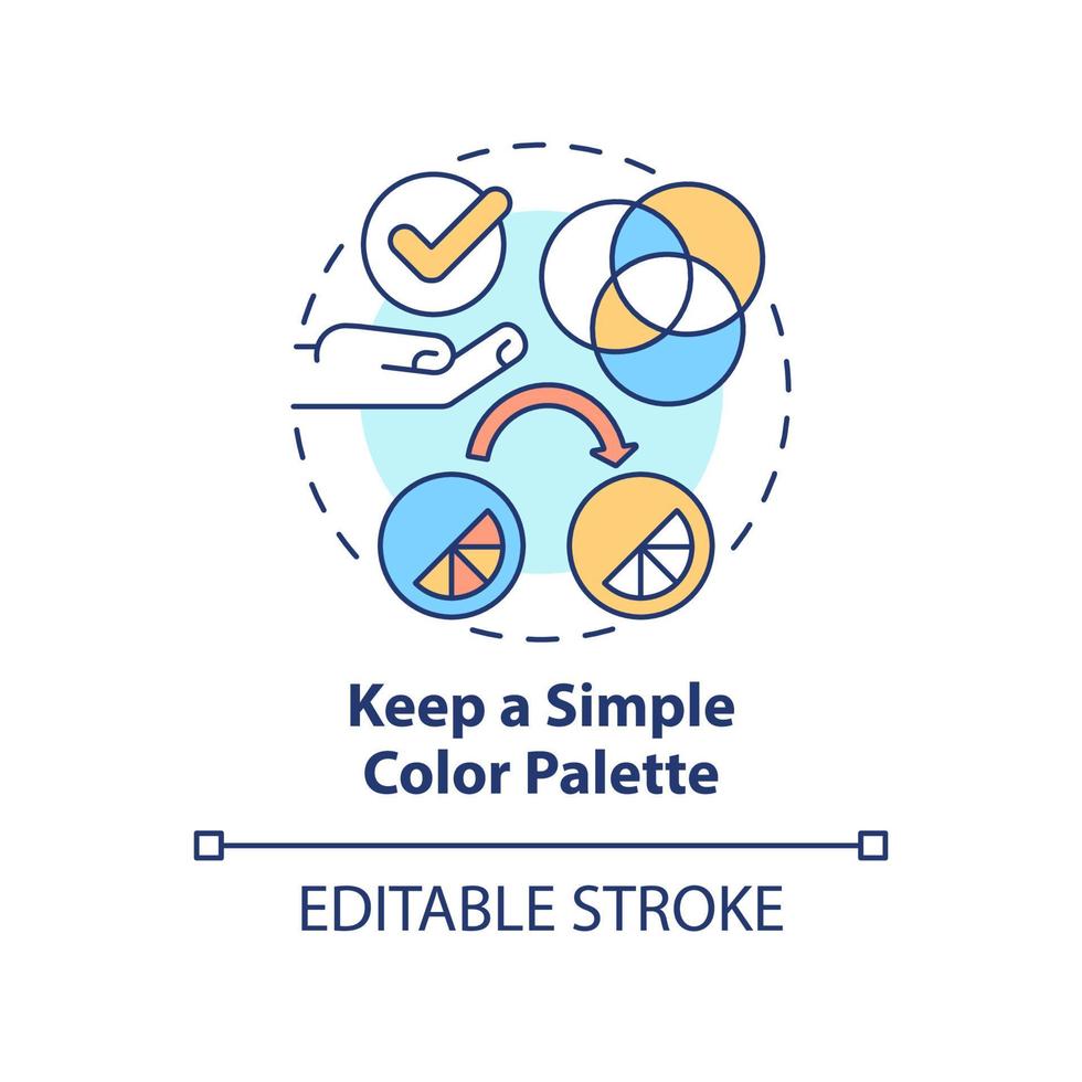 Keep simple color palette concept icon. Brand style. Graphic design rules abstract idea thin line illustration. Isolated outline drawing. Editable stroke. Arial, Myriad Pro-Bold fonts used vector