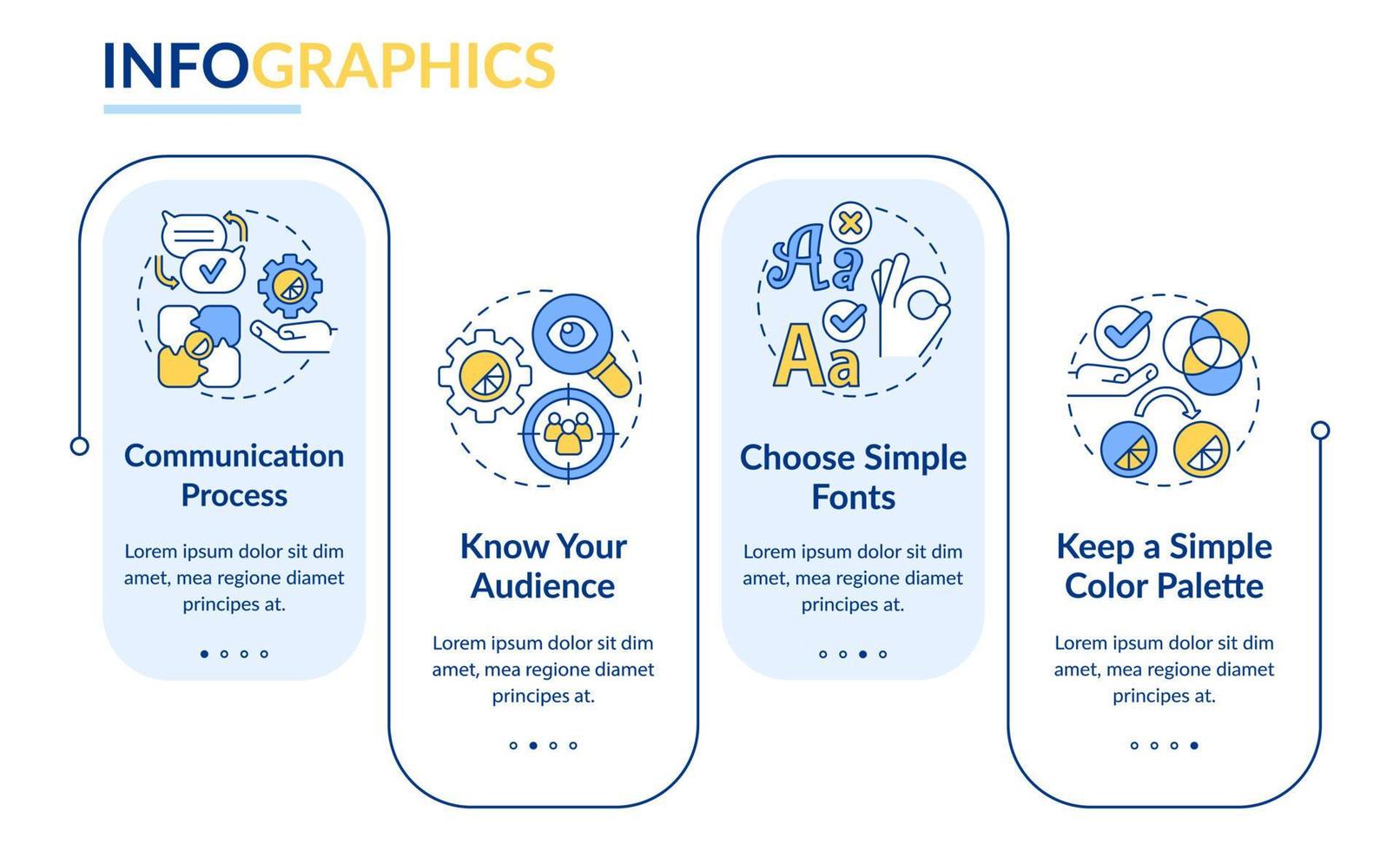 Plantilla de infografía de rectángulo de reglas de diseño web. elaboración visual. visualización de datos con 4 pasos. gráfico de información de la línea de tiempo del proceso. diseño de flujo de trabajo con iconos de línea. lato-negrita, fuentes regulares utilizadas vector