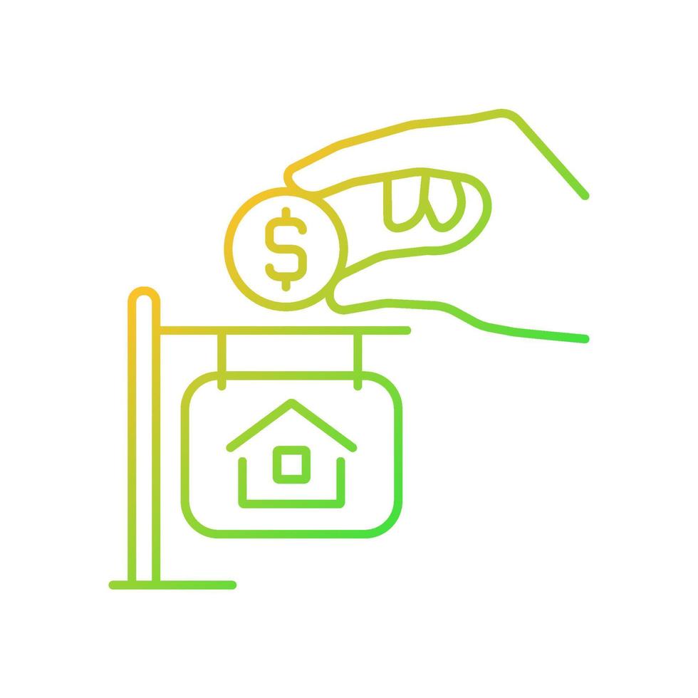 Down payment gradient linear vector icon. Amount of cash. Loan for buying house. Real estate. Property sale. Thin line color symbol. Modern style pictogram. Vector isolated outline drawing