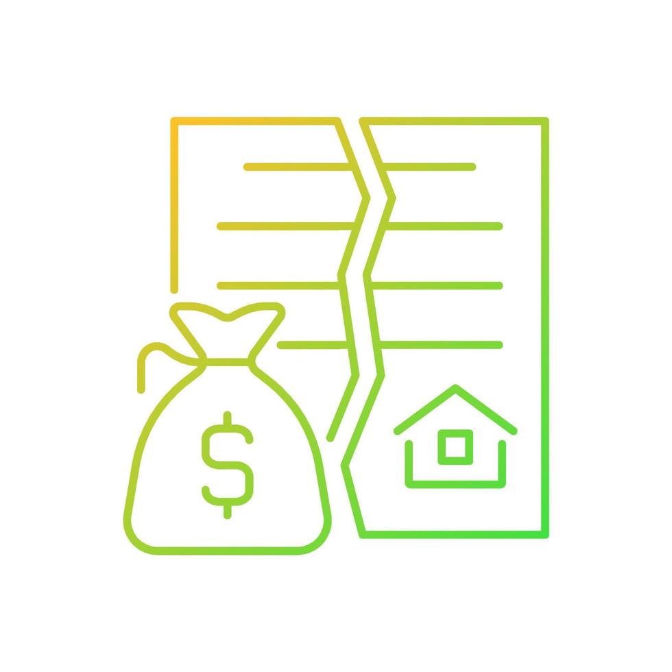 Nullified contract gradient linear vector icon. Void and invalid agreement. Real estate transaction annulment. Thin line color symbol. Modern style pictogram. Vector isolated outline drawing