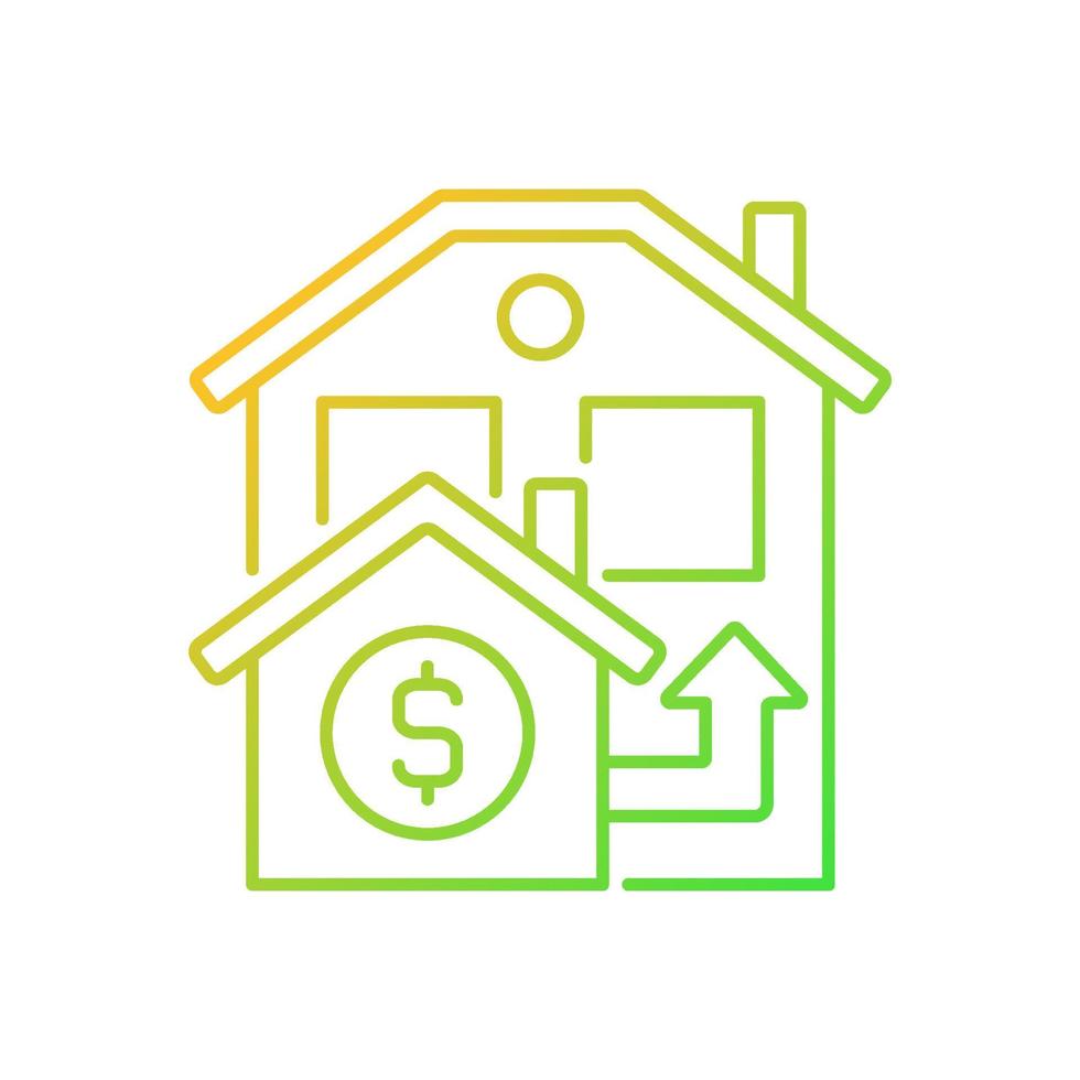 Bridge loan gradient linear vector icon. Short term loan to exchange accommodation. Real estate. Property sale. Thin line color symbol. Modern style pictogram. Vector isolated outline drawing