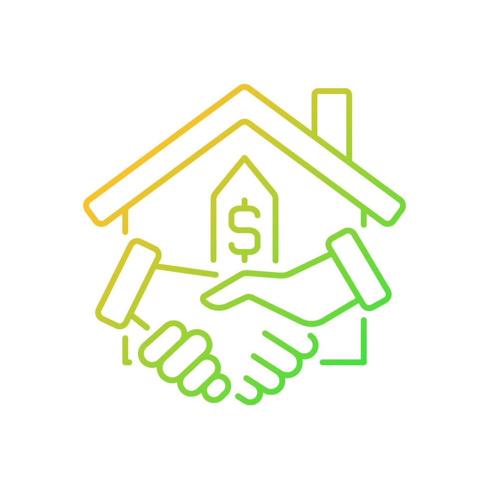 Closing gradient linear vector icon. Property transfer from seller to buyer. Real estate transaction. Buy house. Thin line color symbol. Modern style pictogram. Vector isolated outline drawing