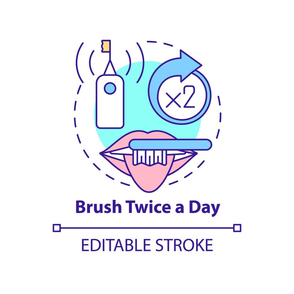 Brush twice every day concept icon. Gum disease prevention abstract idea thin line illustration. Dental cleaning. Isolated outline drawing. Editable stroke. Arial, Myriad Pro-Bold fonts used vector