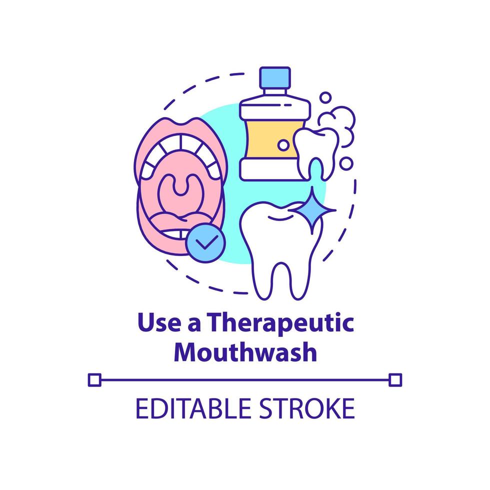 Use therapeutic mouthwash concept icon. Periodontitis prevention abstract idea thin line illustration. Reducing bacteria. Isolated outline drawing. Editable stroke. Arial, Myriad Pro-Bold fonts used vector