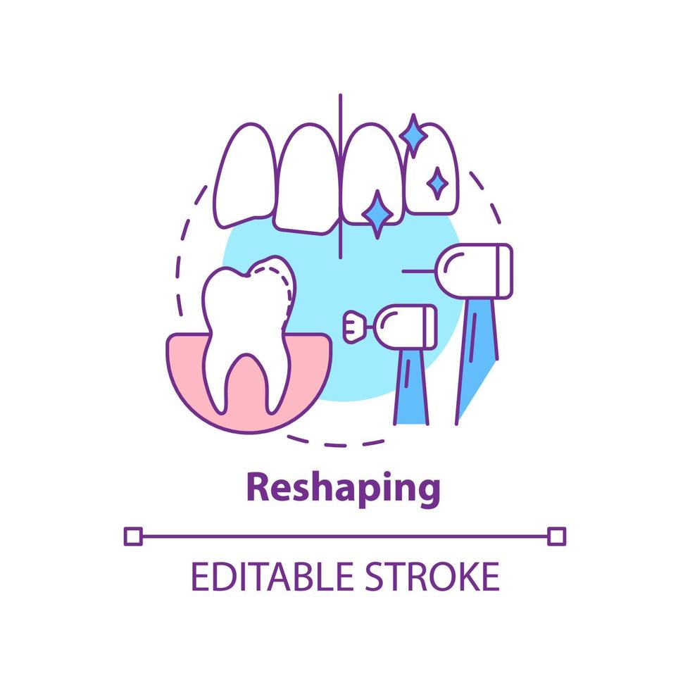 Reshaping concept icon. Cosmetic dentistry procedure abstract idea thin line illustration. Dental contouring. Isolated outline drawing. Editable stroke. Arial, Myriad Pro-Bold fonts used vector