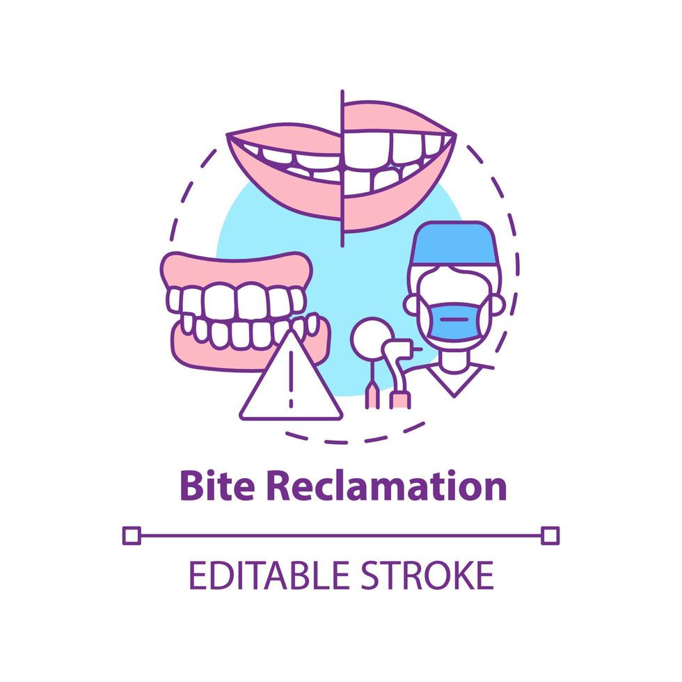 Bite reclamation concept icon. Aesthetic dentistry operation abstract idea thin line illustration. Bite adjustment. Isolated outline drawing. Editable stroke. Arial, Myriad Pro-Bold fonts used vector