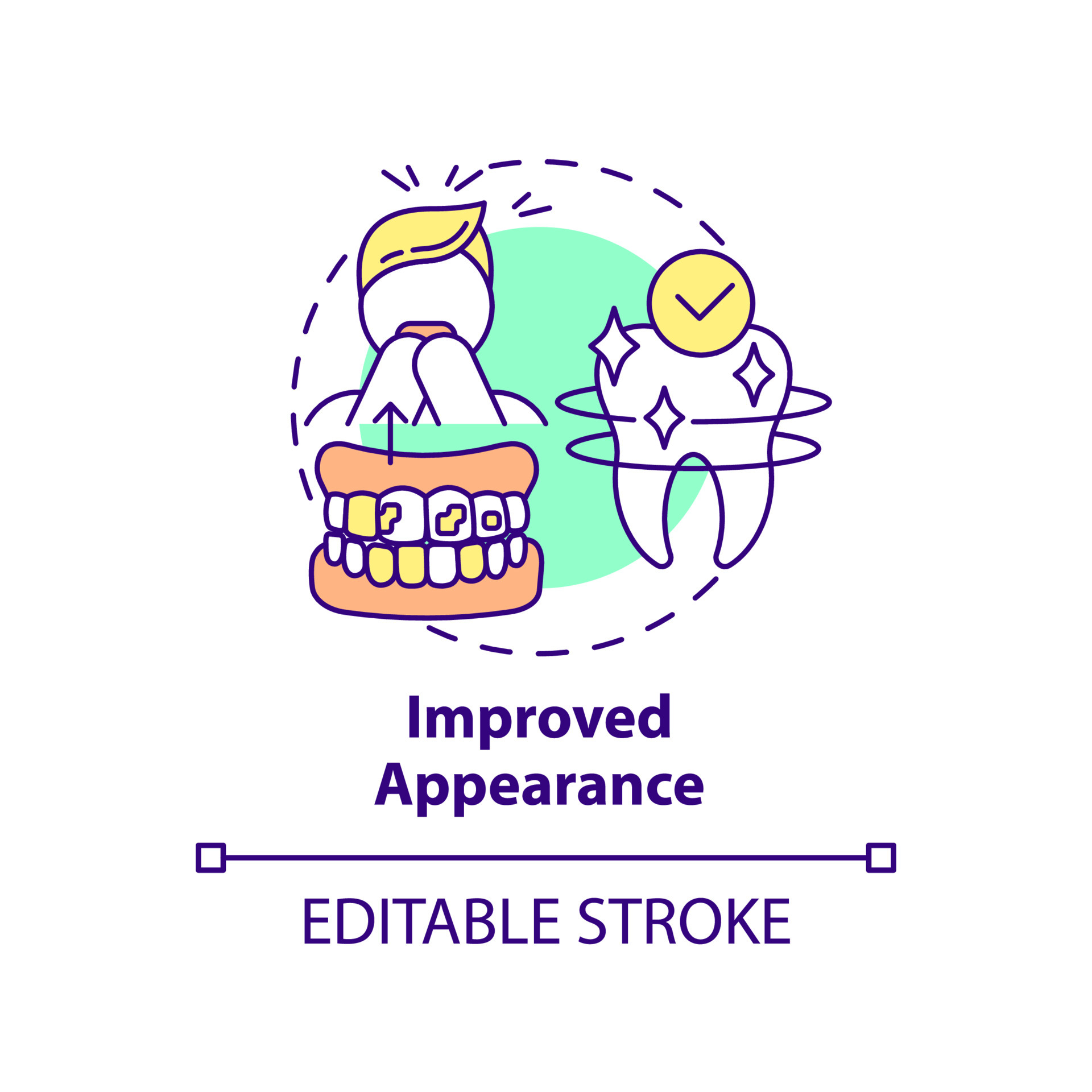 Improved appearance concept icon. Cosmetic dentistry benefit abstract idea  thin line illustration. Regular dentist visits. Isolated outline drawing.  Editable stroke. Arial, Myriad Pro-Bold fonts used 6840643 Vector Art at  Vecteezy