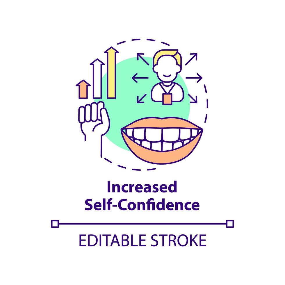 Increased self confidence concept icon. Aesthetic dentistry abstract idea thin line illustration. Improving self image. Isolated outline drawing. Editable stroke. Arial, Myriad Pro-Bold fonts used vector