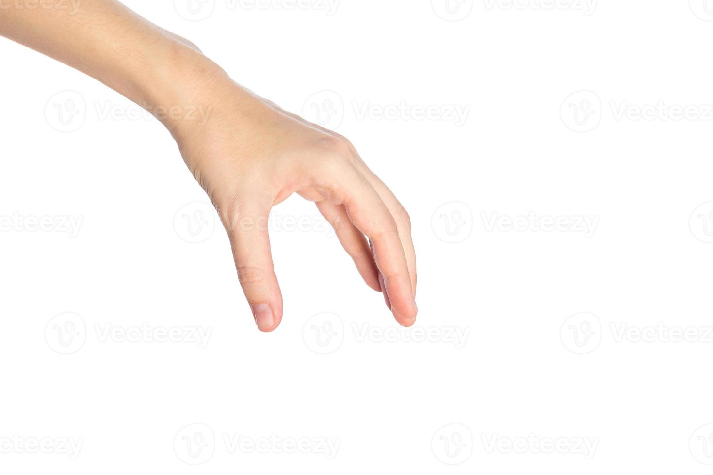 Woman hand show picking or take something gesture isolate on a white background photo