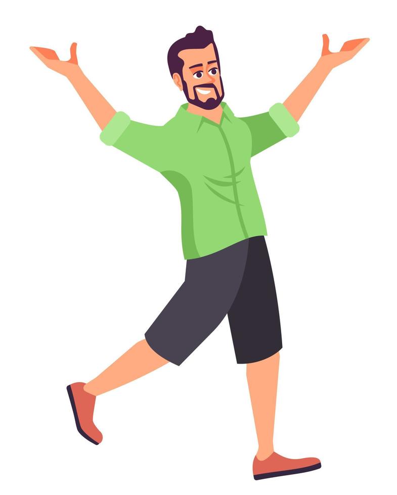 Jackpot winner semi flat RGB color vector illustration. Bearded man standing in happy pose isolated cartoon character on white background
