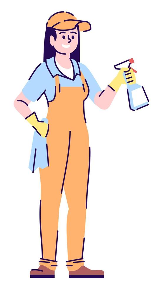 House cleaning service semi flat RGB color vector illustration. Professional cleaning woman with spray isolated cartoon character on white background