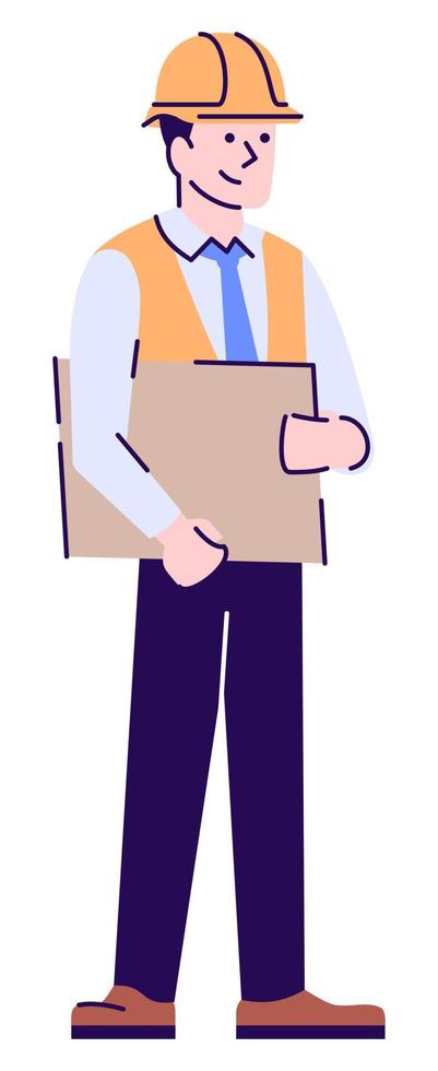 Architecture service representative semi flat RGB color vector illustration. Male architectural engineer isolated cartoon character on white background