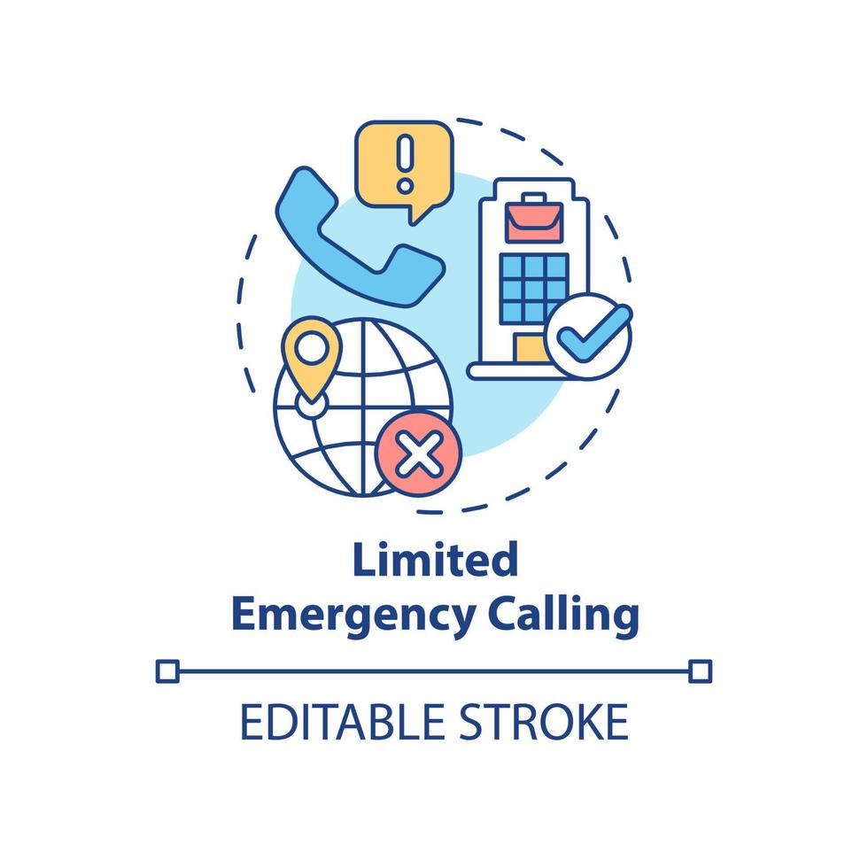 icono de concepto de llamada de emergencia limitada. datos de ubicación reales. problemas de ucaas idea abstracta ilustración de línea delgada. dibujo de contorno aislado. trazo editable. arial, innumerables fuentes pro-bold utilizadas vector