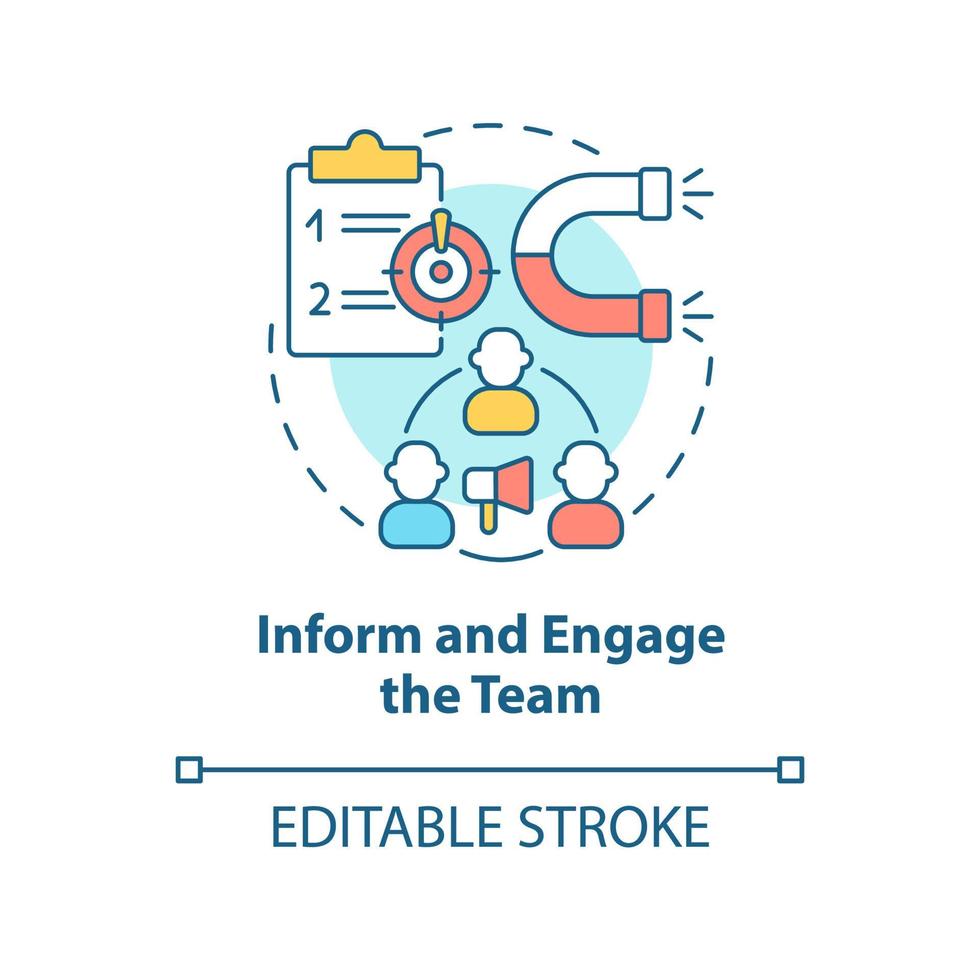 Inform and engage team concept icon. Communication infrastructure. Move to UCaaS abstract idea thin line illustration. Isolated outline drawing. Editable stroke. Arial, Myriad Pro-Bold fonts used vector