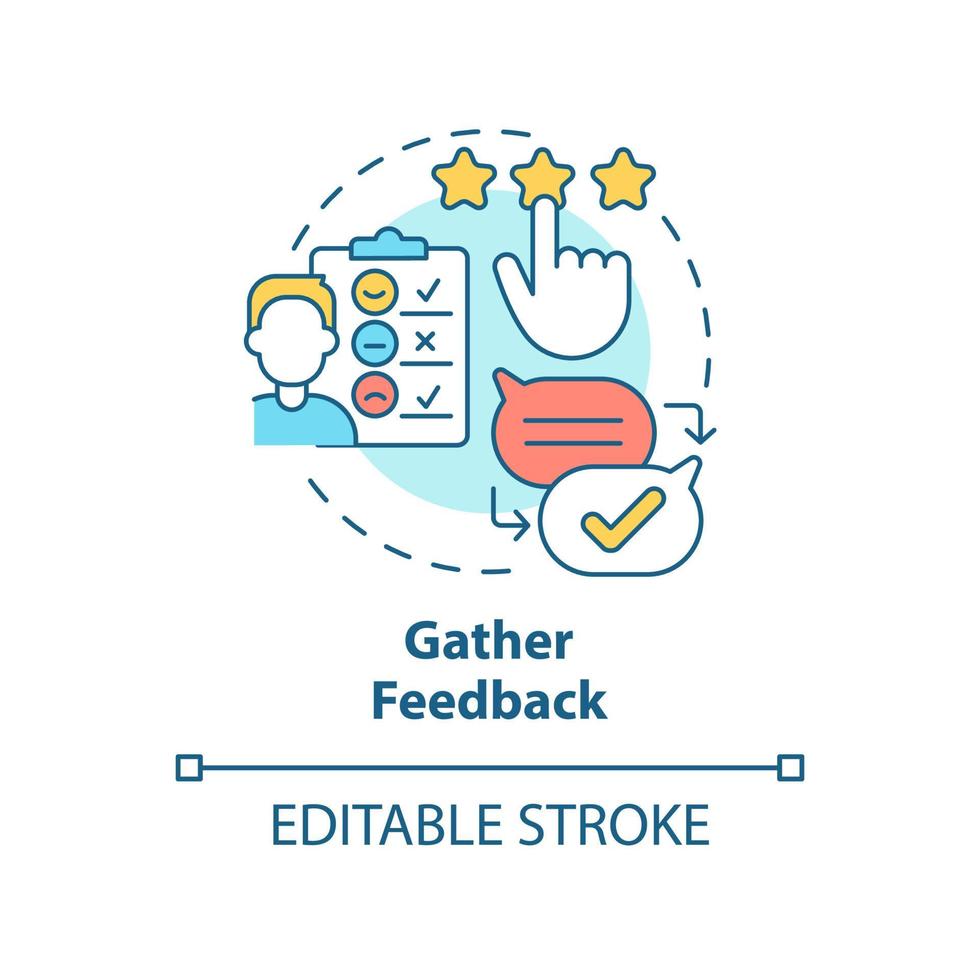 Gather feedback concept icon. Providing UCaaS infrastructure process abstract idea thin line illustration. Isolated outline drawing. Editable stroke. Arial, Myriad Pro-Bold fonts used vector