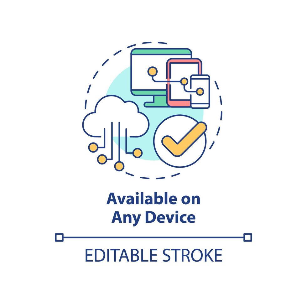 Available on any device concept icon. Users access. UCaaS benefits abstract idea thin line illustration. Isolated outline drawing. Editable stroke. Arial, Myriad Pro-Bold fonts used vector