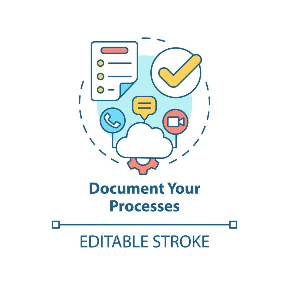 Document your processes concept icon. Business needs. Moving to UCaaS system abstract idea thin line illustration. Isolated outline drawing. Editable stroke. Arial, Myriad Pro-Bold fonts used vector