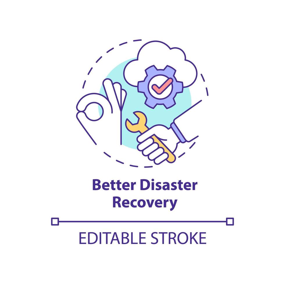 Better disaster recovery concept icon. Repairing service. UCaaS advantages abstract idea thin line illustration. Isolated outline drawing. Editable stroke. Arial, Myriad Pro-Bold fonts used vector