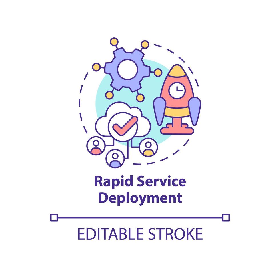 Rapid service deployment concept icon. Communication service. Advantages of UCaaS abstract idea thin line illustration. Isolated outline drawing. Editable stroke. Arial, Myriad Pro-Bold fonts used vector