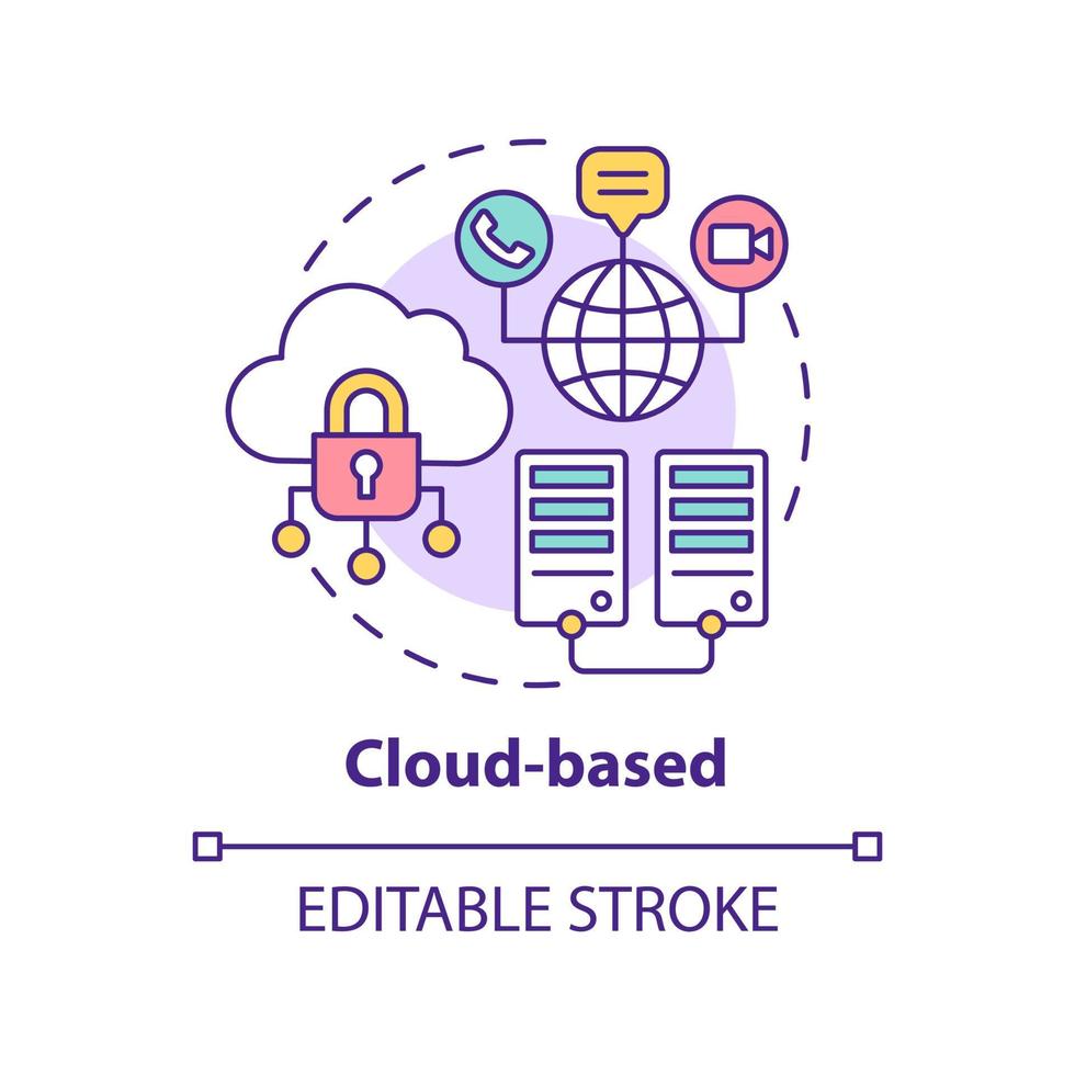 Cloud-based concept icon. Virtual database. Communication online. UCaaS function abstract idea thin line illustration. Isolated outline drawing. Editable stroke. Arial, Myriad Pro-Bold fonts used vector
