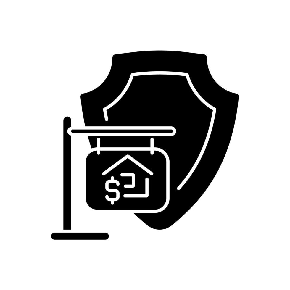 House selling insurance black glyph icon. Asset coverage. Protection and damage prevention. Property sale. Silhouette symbol on white space. Solid pictogram. Vector isolated illustration