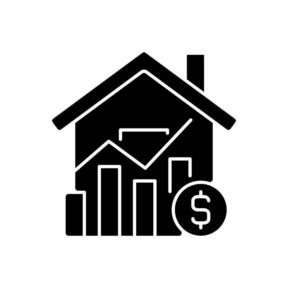 House market prices black glyph icon. Realty price increasing. Real estate purchasing. Property sale. Silhouette symbol on white space. Solid pictogram. Vector isolated illustration