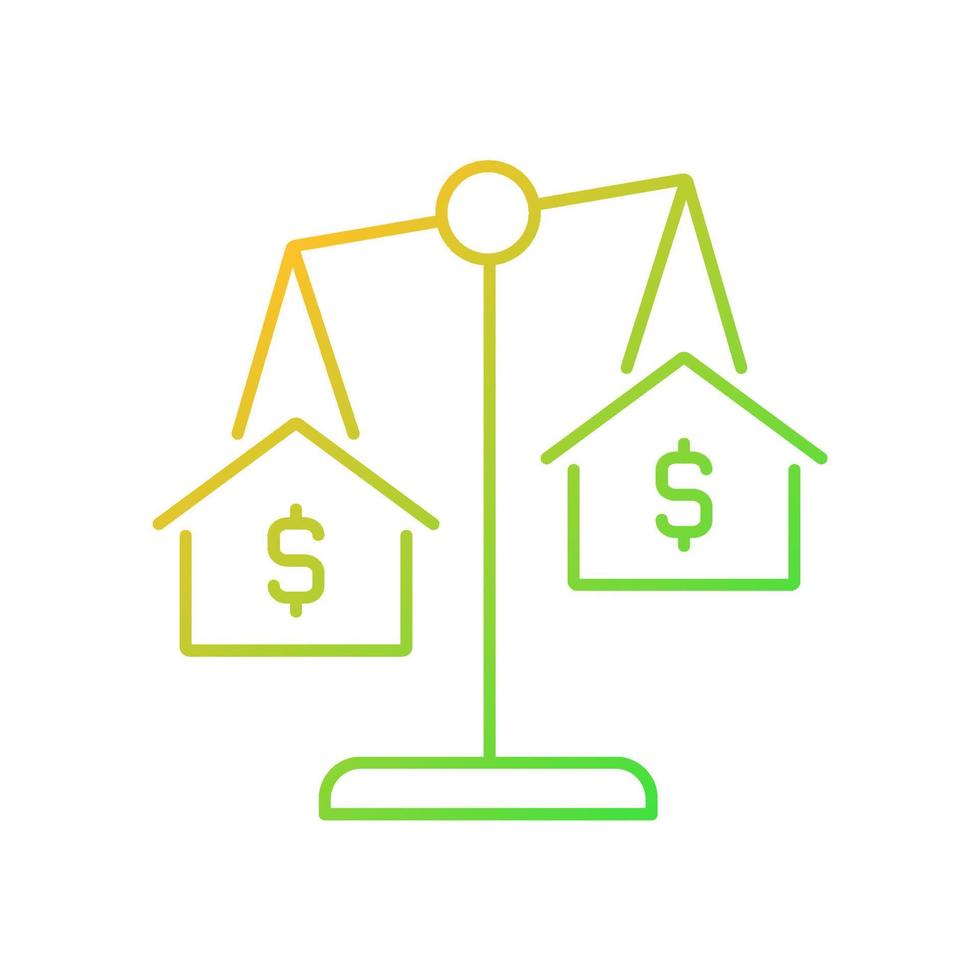House comparables gradient linear vector icon. Similar condition homes comparison. Real estate evaluation. Thin line color symbol. Modern style pictogram. Vector isolated outline drawing