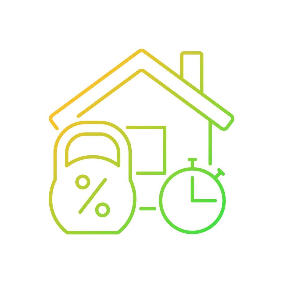 Short term mortgage gradient linear vector icon. Loan for house purchasing. Real estate. Property sale. Thin line color symbol. Modern style pictogram. Vector isolated outline drawing